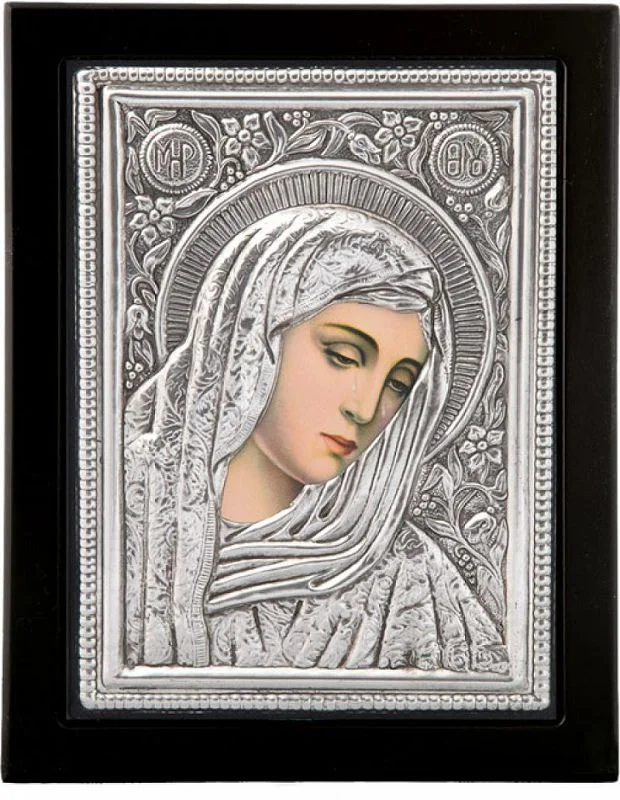 ICOANĂ METAL - Maica Domnului cu lacrimi - 19x24 cm