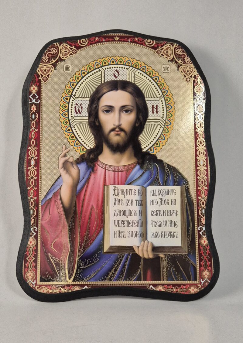 ICOANĂ LITOGRAFIATĂ PE MDF - DECUPATĂ - MÂNTUITORUL PANTOCRATOR  - 28X38 CM