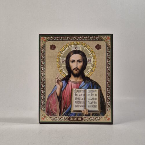 ICOANĂ LITOGRAFIATĂ PE MDF - DREAPTĂ - MÂNTUITORUL PANTOCRATOR DIN KAZAN - AURIU - 15X18 CM