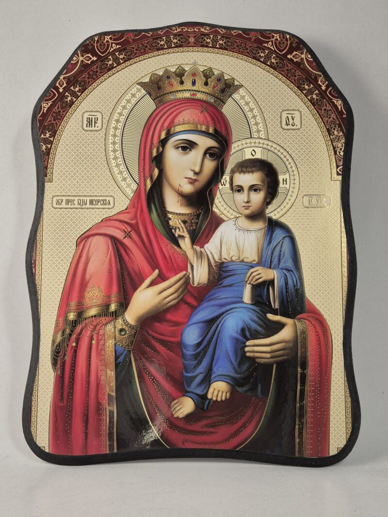 ICOANĂ LITOGRAFIATĂ PE MDF - DECUPATĂ - MAICA DOMNULUI PORTĂRIȚA - 28X38 CM