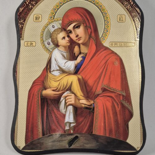 ICOANĂ LITOGRAFIATĂ PE MDF - DECUPATĂ - MAICA DOMNULUI POCEAEV - 28X38 CM