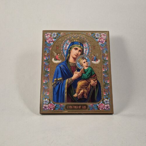 ICOANĂ LITOGRAFIATĂ PE MDF - DREAPTĂ - MAICA DOMUNULUI PĂTIMITOAREA - 15X18 CM