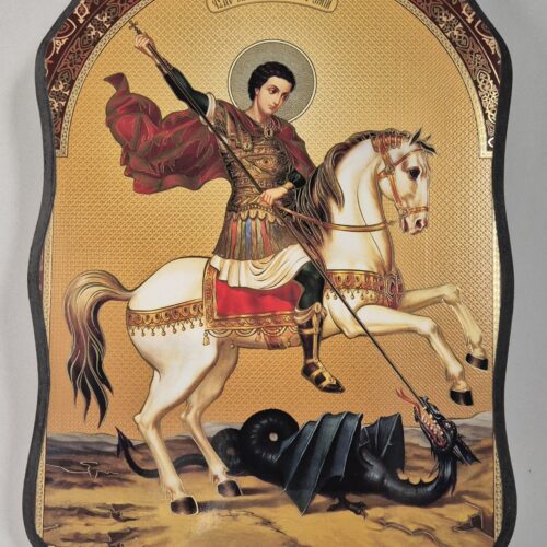 ICOANĂ LITOGRAFIATĂ PE MDF - DECUPATĂ - SFÂNTUL MARE MUCENIC GHEORGHE  - 28X38 CM