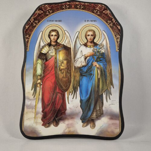 ICOANĂ LITOGRAFIATĂ PE MDF - DECUPATĂ - SFINȚII ARHANGHELI MIHAIL ȘI GAVRIIL - 28X38 CM