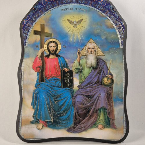 ICOANĂ LITOGRAFIATĂ PE MDF - DECUPATĂ - SFÂNTA TREIME - CU TATĂL, FIUL ȘI SFÂNTUL DUH - 28X38 CM