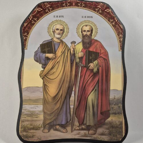 ICOANĂ LITOGRAFIATĂ PE MDF - DECUPATĂ - SFINȚII APOSTOLI PENTRU ȘI PAVEL  - 28X38 CM