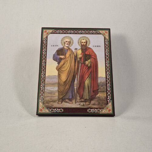 ICOANĂ LITOGRAFIATĂ PE MDF - DREAPTĂ - SFINȚII APOSTOLI PETRU ȘI PAVEL - 15X18 CM
