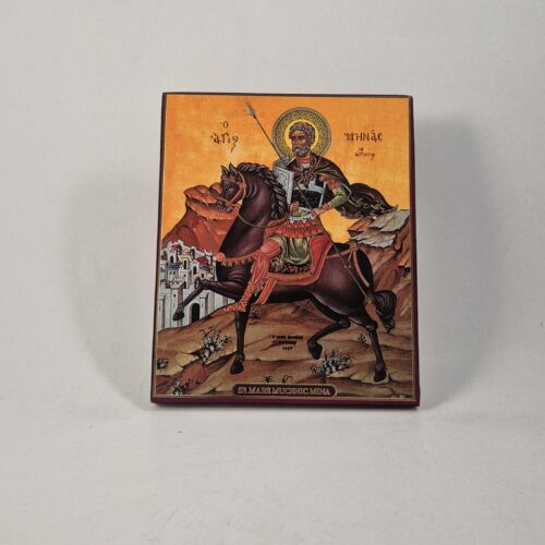 ICOANĂ LITOGRAFIATĂ PE MDF - DREAPTĂ - SFÂNTUL MARE MUCENIC MINA - 15X18 CM