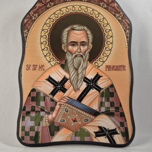 ICOANĂ LITOGRAFIATĂ PE MDF - DECUPATĂ - SFÂNTUL SFINȚIT MUCENIC PANGRATIE - 28X38 CM