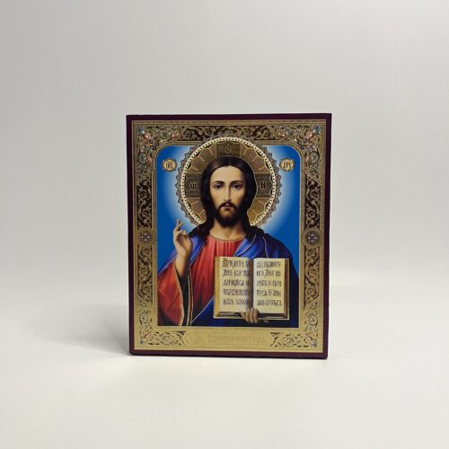 ICOANĂ LITOGRAFIATĂ PE MDF - DREAPTA - MANTUITORUL PANTOCRATOR - 15X18 CM