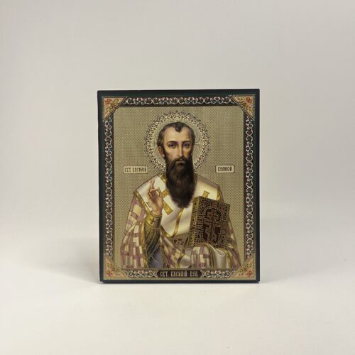 ICOANĂ LITOGRAFIATĂ PE MDF - DREAPTA - SFANTUL IERARH VASILE CEL MARE - 15X18 CM