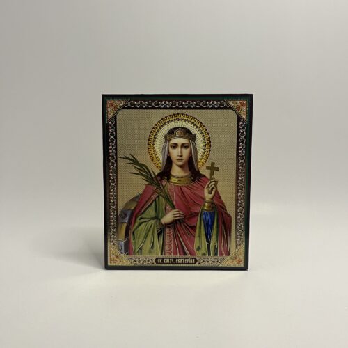 ICOANĂ LITOGRAFIATĂ PE MDF - DREAPTA - SFANTA ECATERINA - 15X18 CM