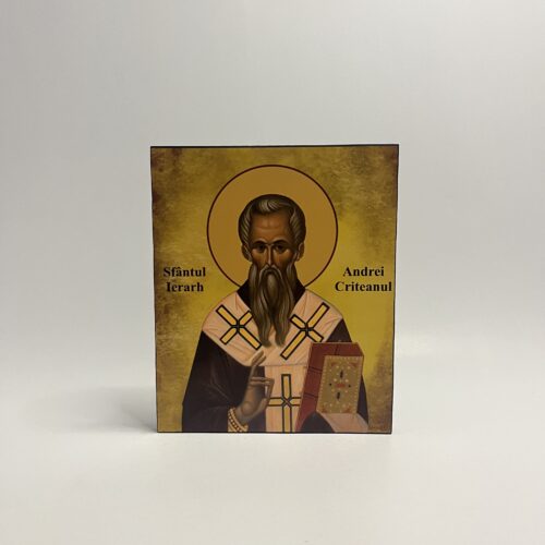 ICOANĂ LITOGRAFIATĂ PE MDF - DREAPTA - SFANTUL IERARH ANDREI CRITEANUL - 15X18 CM