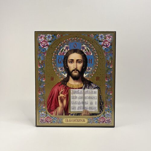 ICOANĂ LITOGRAFIATĂ PE MDF - DREAPTA - MANTUITORUL PANTOCRATOR - 20X24 CM