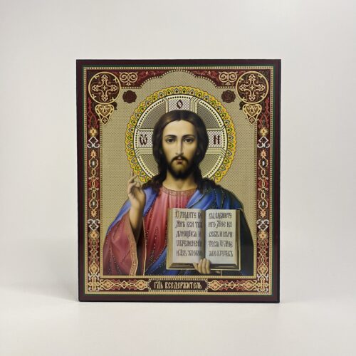 ICOANĂ LITOGRAFIATĂ PE MDF - DREAPTA - MANTUITORUL PANTOCRATOR - 20X24 CM