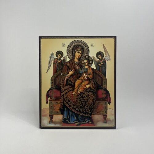 ICOANĂ LITOGRAFIATĂ PE MDF - DREAPTA - MAICA DOMNULUI PE TRON PANTANASSA - 20X24 CM