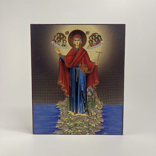 ICOANĂ LITOGRAFIATĂ PE MDF - DREAPTA - MAICA DOMNULUI OCROTITOAREA MUNTELUI ATHOS - 20X24 CM