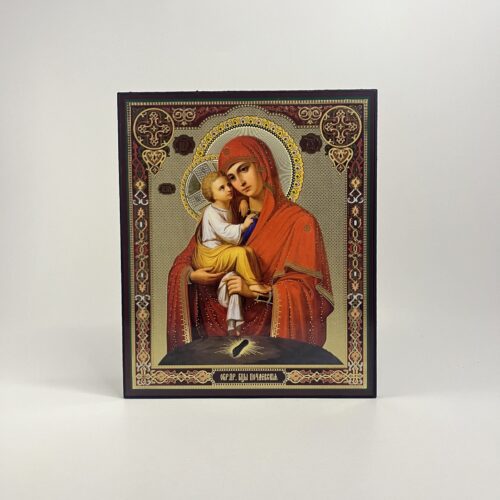 ICOANĂ LITOGRAFIATĂ PE MDF - DREAPTA - MAICA DOMNULUI POCEAEV - 20X24 CM