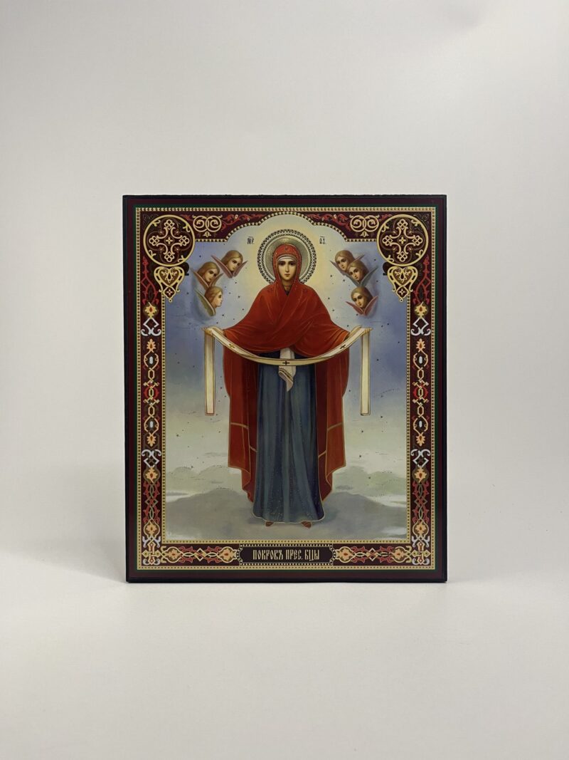 ICOANĂ LITOGRAFIATĂ PE MDF - DREAPTA - MAICA DOMNULUI - BRAUL MAICII DOMNULUI - 20X24 CM