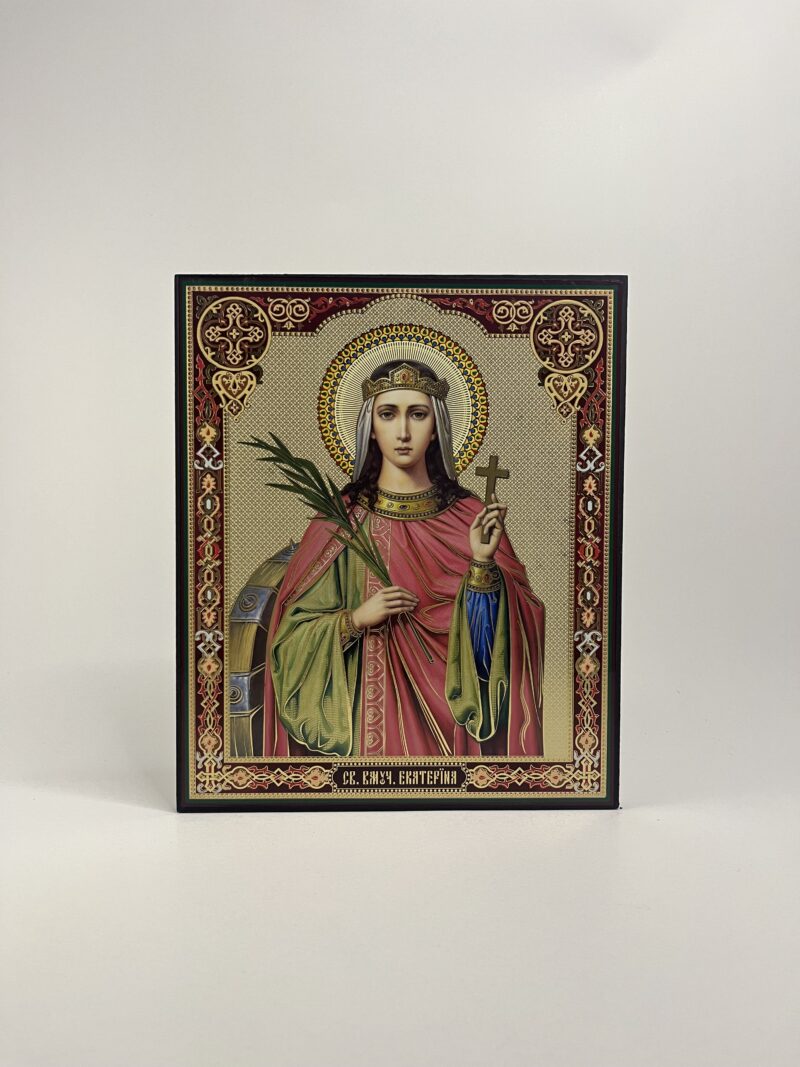 ICOANĂ LITOGRAFIATĂ PE MDF - DREAPTA - SFANTA ECATERINA - 20X24 CM