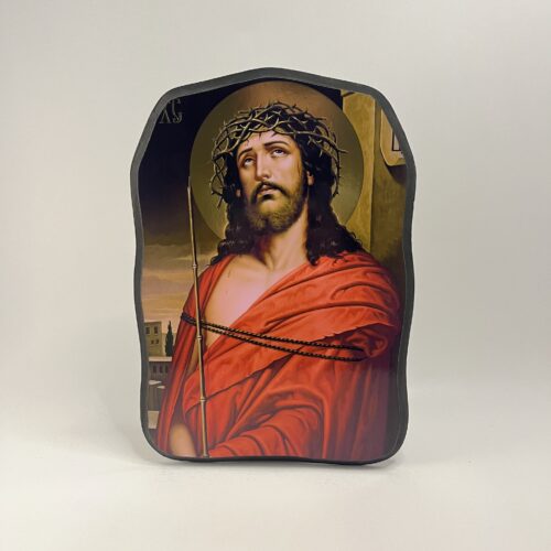 ICOANĂ LITOGRAFIATĂ PE MDF - DECUPATA - MANTUITORUL IISUS HRISTOS MIRELE BISERICII - SPINI - 21X30 CM