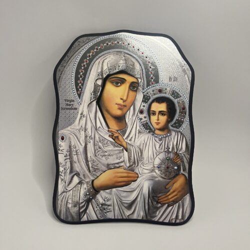 ICOANĂ LITOGRAFIATĂ PE MDF - DECUPATA - MAICA DOMNULUI DIN IERUSALIM - 28X38 CM