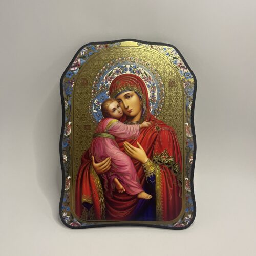 ICOANĂ LITOGRAFIATĂ PE MDF - DECUPATA - MAICA DOMNULUI DIN VLADIMIR - 28X38 CM