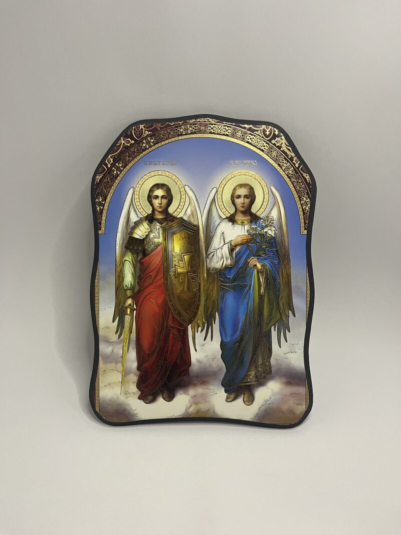 ICOANĂ LITOGRAFIATĂ PE MDF - DECUPATA - SFINTII ARHANGHELI MIHAIL SI GAVRIL - 28X38 CM