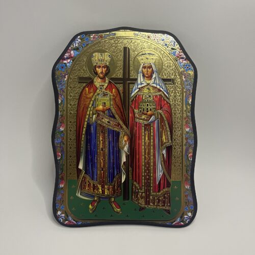 ICOANĂ LITOGRAFIATĂ PE MDF - DECUPATA - SFINTII IMPARATI CONSTANTIN SI ELENA - 28X38 CM
