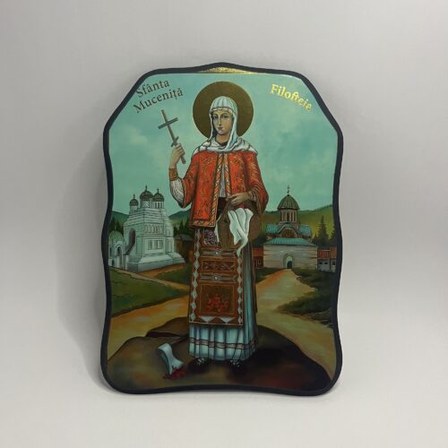ICOANĂ LITOGRAFIATĂ PE MDF - DECUPATA - SFANTA MUCENITA FILOFTEIA - 28X38 CM