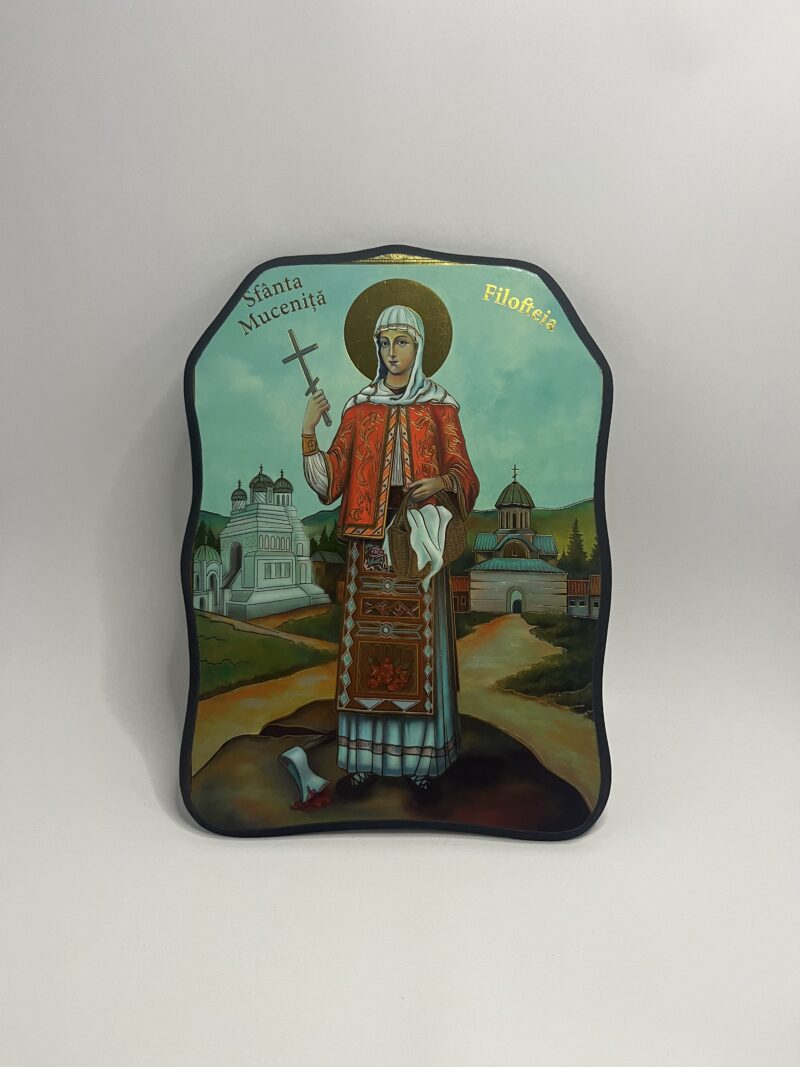 ICOANĂ LITOGRAFIATĂ PE MDF - DECUPATA - SFANTA MUCENITA FILOFTEIA - 28X38 CM